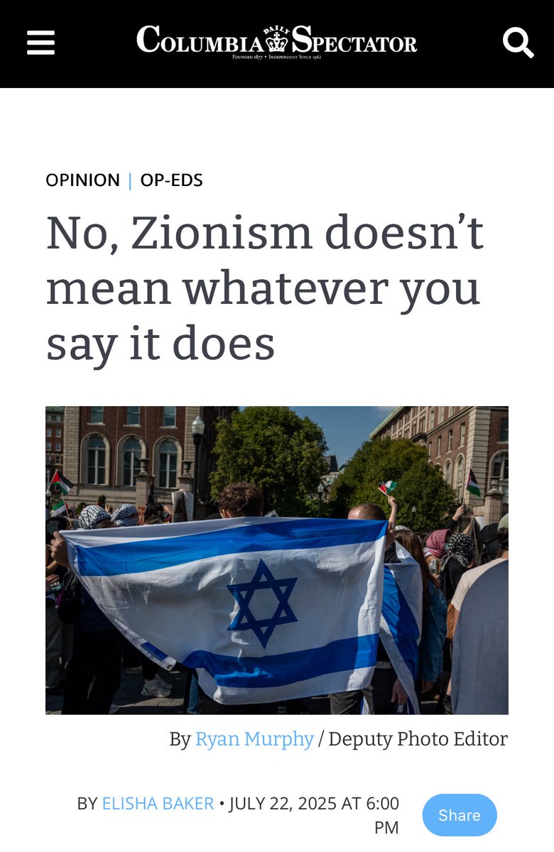 LishiBaker's tweet image. In my latest op-ed in @ColumbiaSpec, I respond to the absurd, manipulative claim that Zionism has no real meaning and that there is no inherent connection between anti-Zionism and antisemitism.
Read it here: columbiaspectator.com/opinion/2025/0…