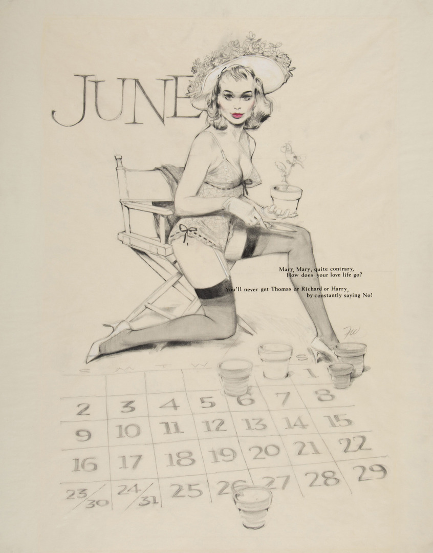 PulpCovers's tweet image. Fritz Willis - "Mary, Mary, Quiet Contrary" - June 1960s Artist's Sketch Pad Calendar Illustration Preliminary Sketch - Brown & Bigelow Calendar Co. - Original art sold by Heritage Art Gallery 2022
not.pulpcovers.com/post/789811388…