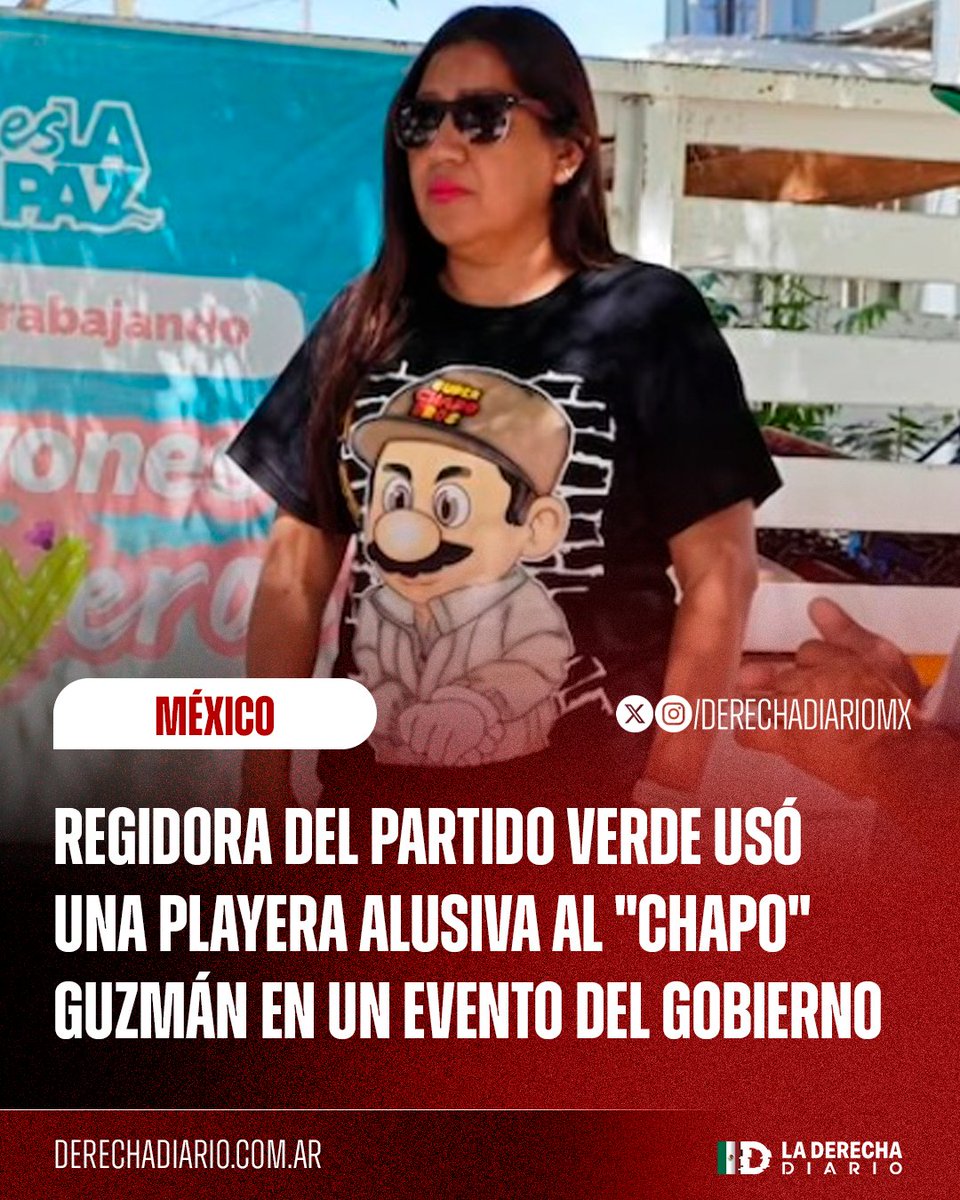 DerechaDiarioMX's tweet image. 🇲🇽🇺🇸 | NACA: La regidora del Partido Verde, Maria del Carmen Aguilar, fue vista portando una playera con una caricatura del narcotraficante preso en Estados Unidos "El Chapo" Guzmán durante una serie de eventos públicos en Baja California Sur.