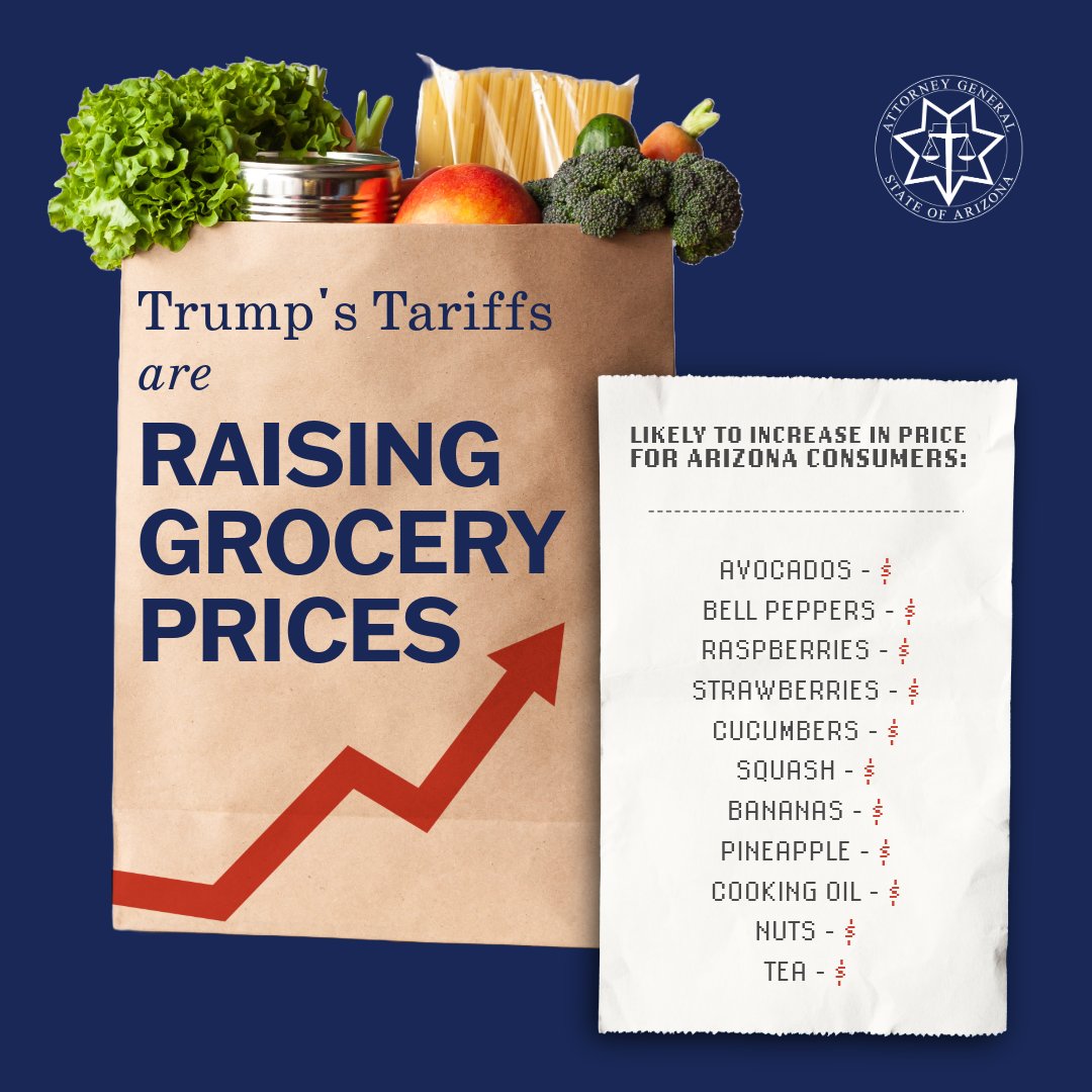 AZAGMayes's tweet image. I spearheaded a lawsuit because Trump's tariffs – a tax on families and businesses – were poised to devastate our state's economy. I will continue to fight for affordability for Arizonans and against illegal abuses of power.
More here: azag.gov/press-release/…