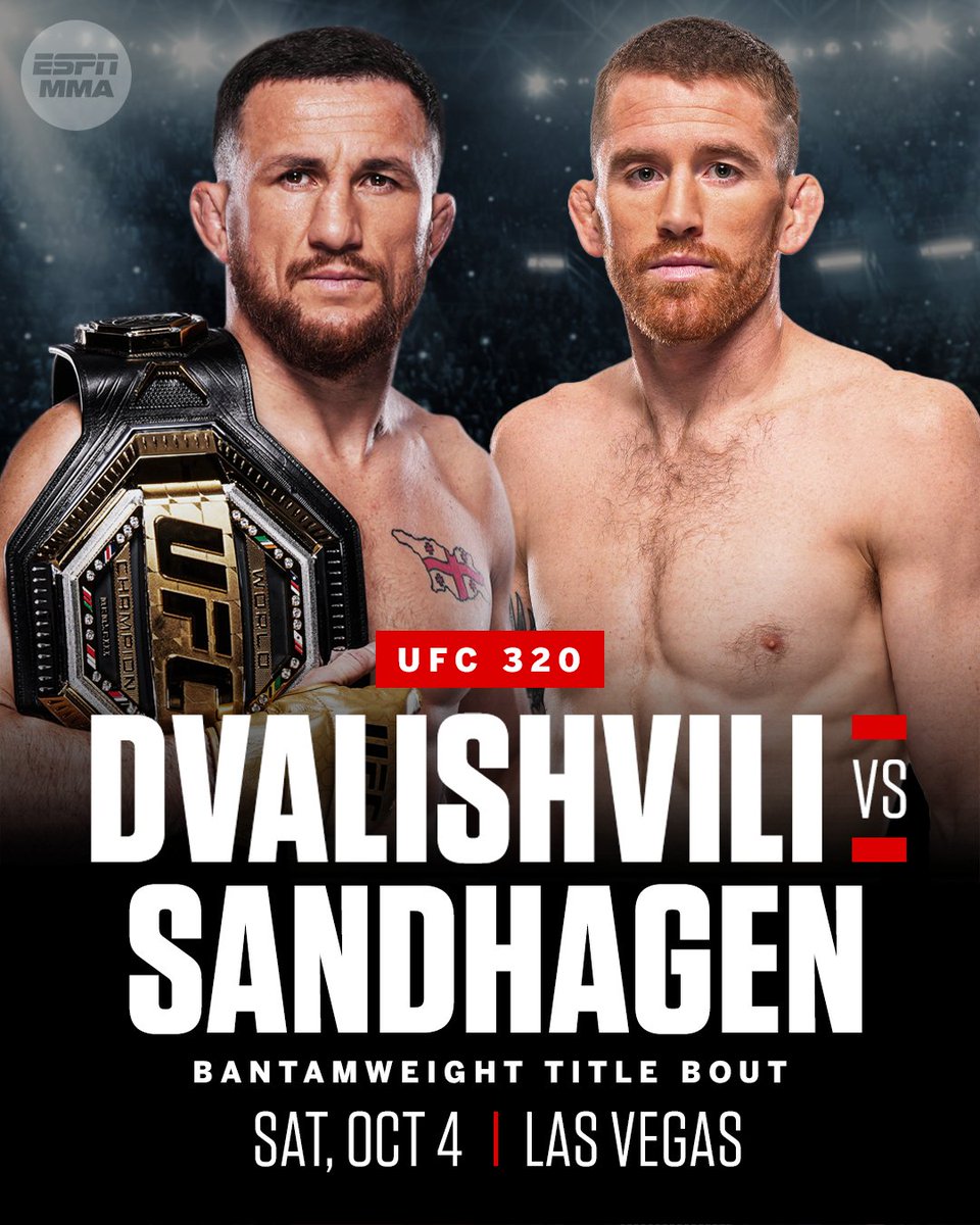 espnmma's tweet image. Merab Dvalishvili will defend his UFC bantamweight title against Cory Sandhagen at UFC 320 in Las Vegas, Dana White announced.
This bout will serve as the co-main event to Ankalaev vs. Pereira II.