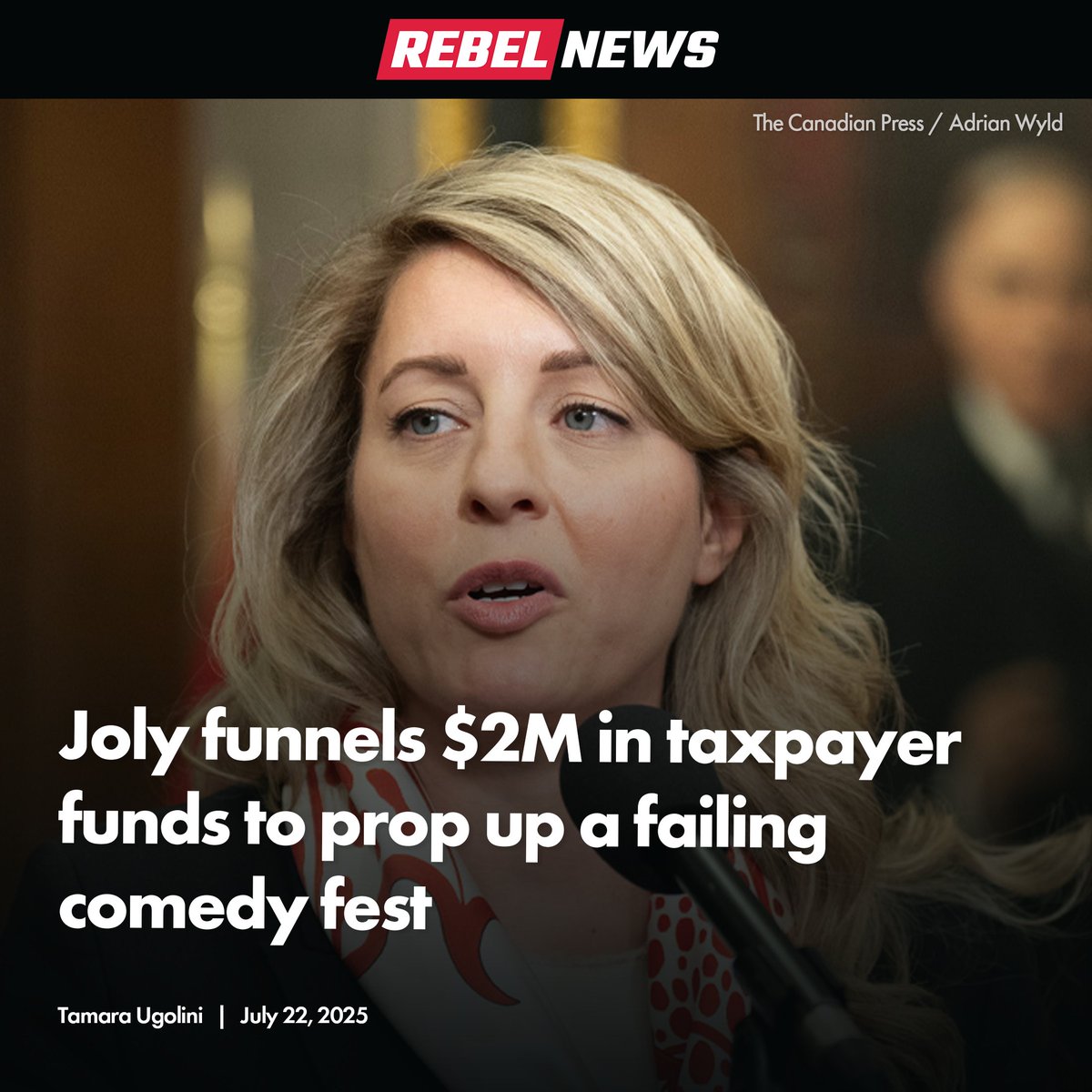RebelNews_CA's tweet image. Industry Minister Mélanie Joly praised the struggling Just for Laughs with a generous subsidy, but taxpayers’ wallets aren’t chuckling.
READ MORE: rebelne.ws/40w4nIp