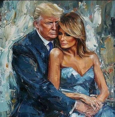 RealTraderJill's tweet image. Oil painting of Donald and Melania Trump. This portrait was done by the artist, Harshpreet Singh.