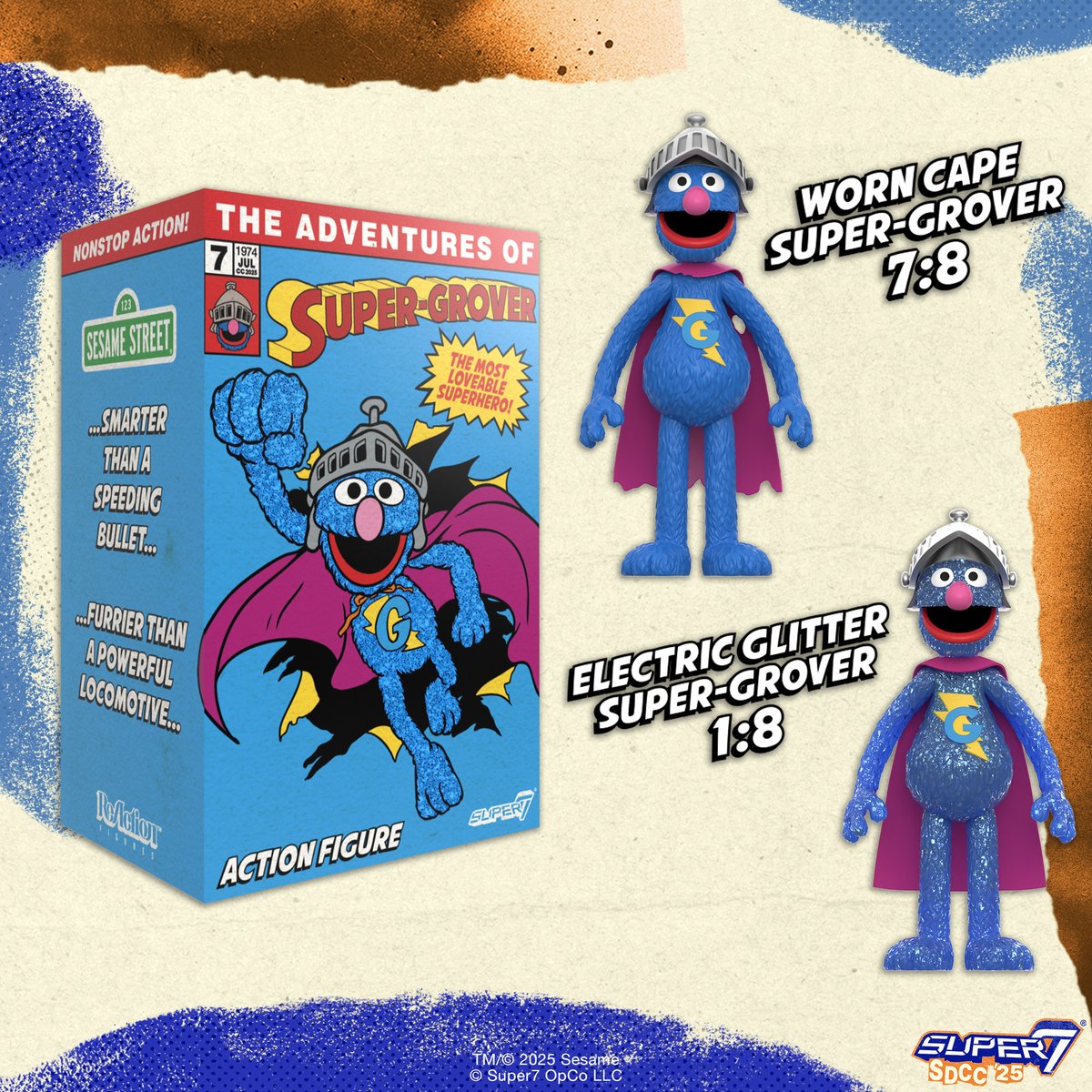 super7store's tweet image. ✨ Heroic glitter or a cape full of stories?
Super Grover flies into SDCC as a ReAction Blind Box exclusive!
You’ve got a 1:8 shot at Electric Glitter or Worn Cape variants.
Limited edition—coming soon!
#Super7 #SDCC #SesameStreet #SuperGrover