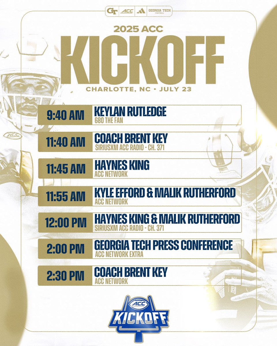 GeorgiaTechFB's tweet image. Live tomorrow from @ACCFootball Kickoff π
#StingEm π"