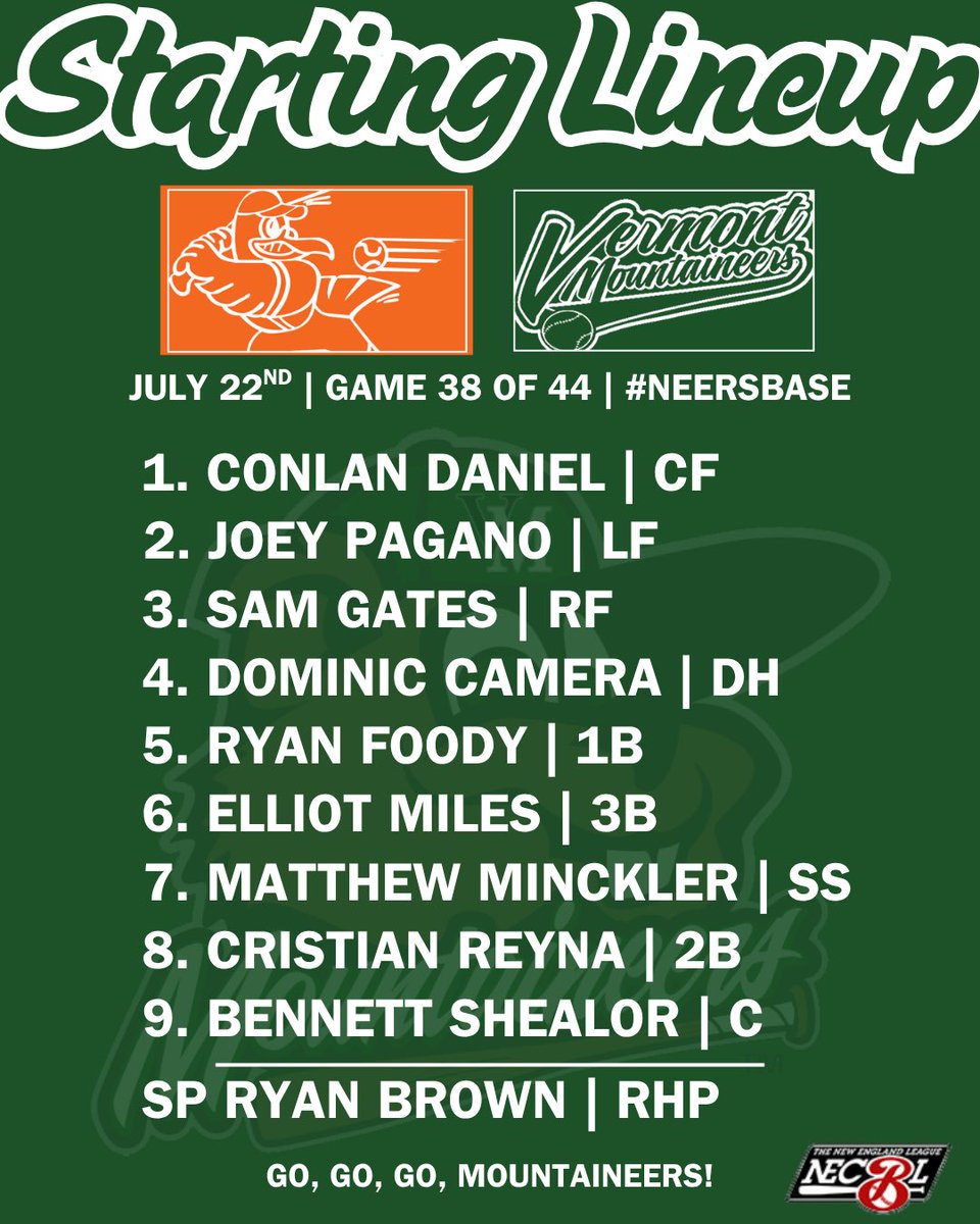 MountaineersVT's tweet image. Our starting 9 against Newport 📝
#neersbase⚾️ | @TheNECBL