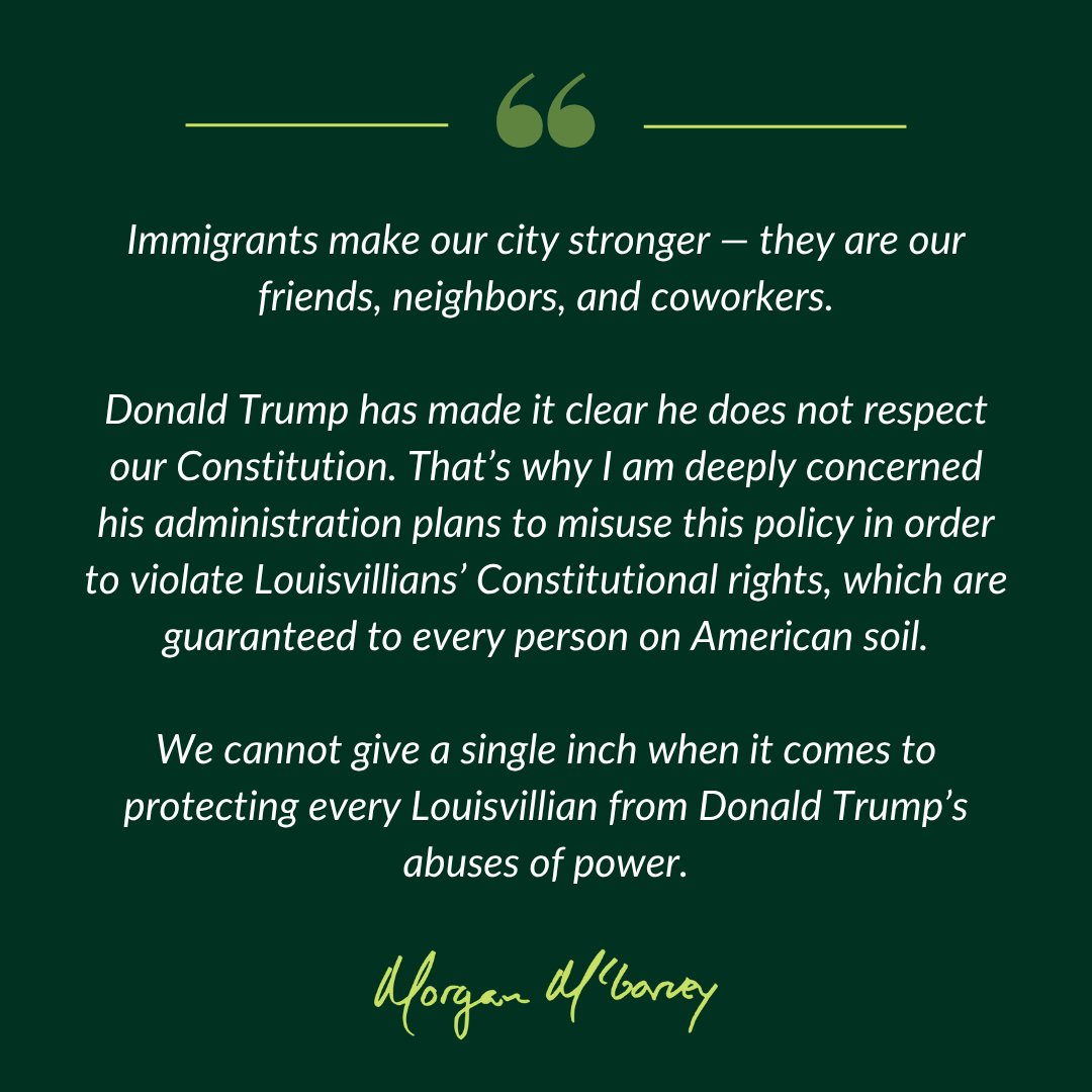 RepMcGarvey's tweet image. We cannot give a single inch when it comes to protecting every Louisvillian from Donald Trump’s abuses of power.
My full statement: