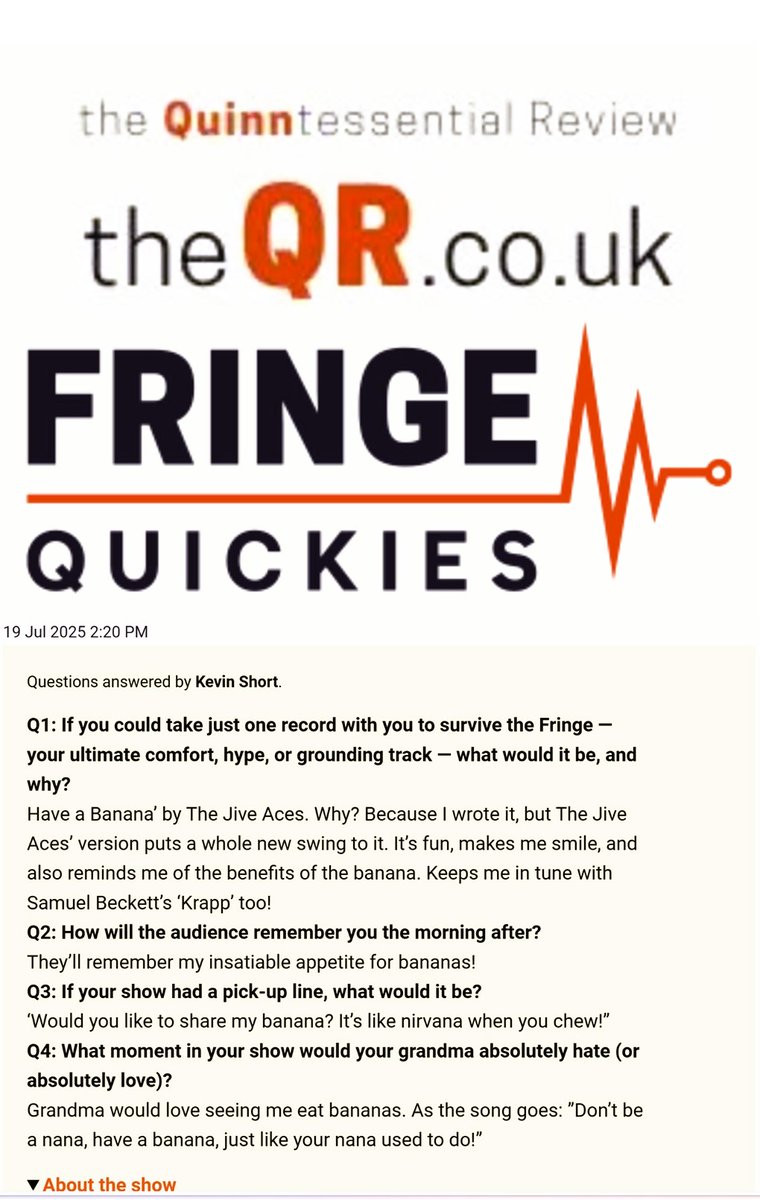 KevinShort (@kevinshortcut) on Twitter photo A few Quickie Questions answered for <a href="/The_Q_R/">The Quinntessential Review</a> . Further info & tkts: edfringe.com/tickets/whats-… A few Quickie Questions answered for <a href="/The_Q_R/">The Quinntessential Review</a> . Further info & tkts: edfringe.com/tickets/whats-…