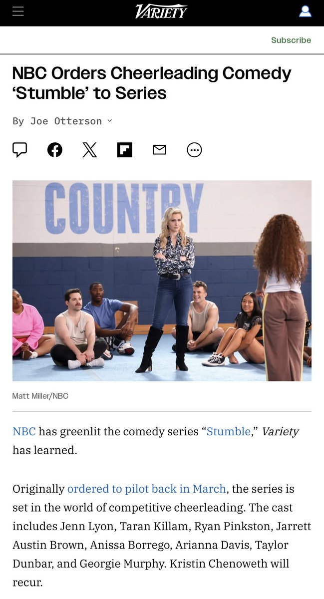 KChenoweth's tweet image. MOOD BECAUSE… Stumble has been picked up by ​⁠@nbc! We had the best time shooting the pilot and I cannot wait to be a recurring role in this series 📣