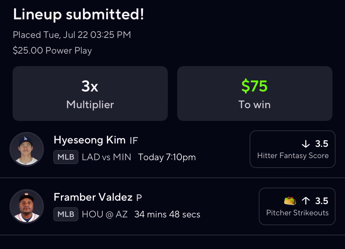 Bangsgotpicks_'s tweet image. 💥BANGS TACO TUESDAY PLAY🌮
Hyseong Kim UNDER 3.5 fantasy score - Kim’s never faced Simeon Woods Richardson (the twins pitcher)
• Kim’s a contact bat, not a fantasy heavy guy. (He hasn’t cleared this line in woooooooooooo so long) pretty much he
Needs a perfect game (hit +…