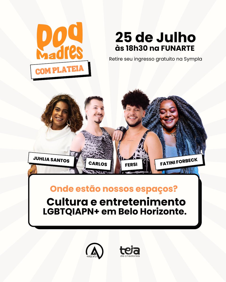 podmadres's tweet image. Teremos gravação especial do PodMadres na 5ª Parada da @bsurda! Falaremos sobre os espaços da cultura e do entretenimento LGBTQIAPN+ em BH.
✨Convidadas: Fatini Forbeck e @juhliasantost
📍Galpão 4 – Funarte MG
🗓️25/07 às 18h30
🎟️Ingresso grátis no Sympla (link na bio)