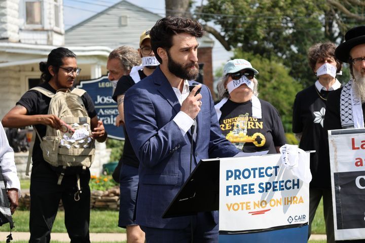 CAIRAction's tweet image. At a press conference outside Speaker Coughlin’s office, Ali Aljarrah of @CAIRActionNJ
stood alongside Jewish activists, Muslim community leaders, civil rights advocates, and free speech defenders to oppose Bill A3558 — a bill that would codify the IHRA definition of antisemitism…