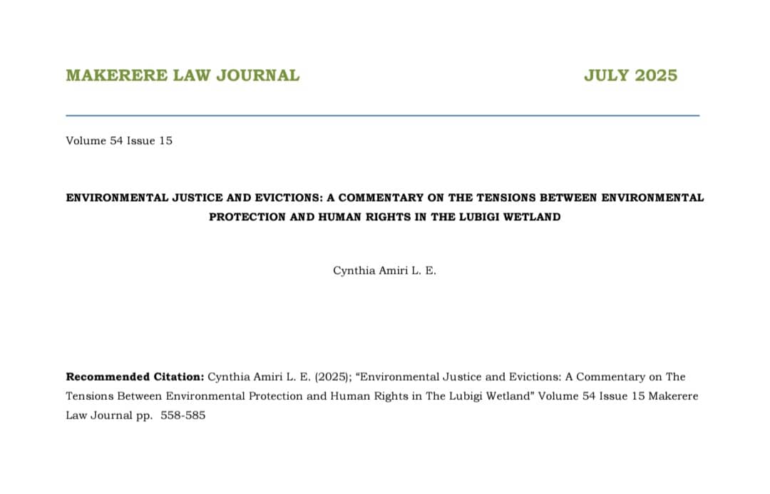 MAKERERE LAW JOURNAL (@maklawjournal) on Twitter photo Check out the new commentary by our Editor, Cynthia Amiri L. E. <a href="/cynamiee/">Cynthia Amiri</a> titled "Environmental Justice and Evictions: A Commentary on the Tensions Between Environmental Protection and Human Rights in the Lubigi Wetland."
Available now at makererelawjournal.org/view-publicati… Check out the new commentary by our Editor, Cynthia Amiri L. E. <a href="/cynamiee/">Cynthia Amiri</a> titled "Environmental Justice and Evictions: A Commentary on the Tensions Between Environmental Protection and Human Rights in the Lubigi Wetland."
Available now at makererelawjournal.org/view-publicati…
