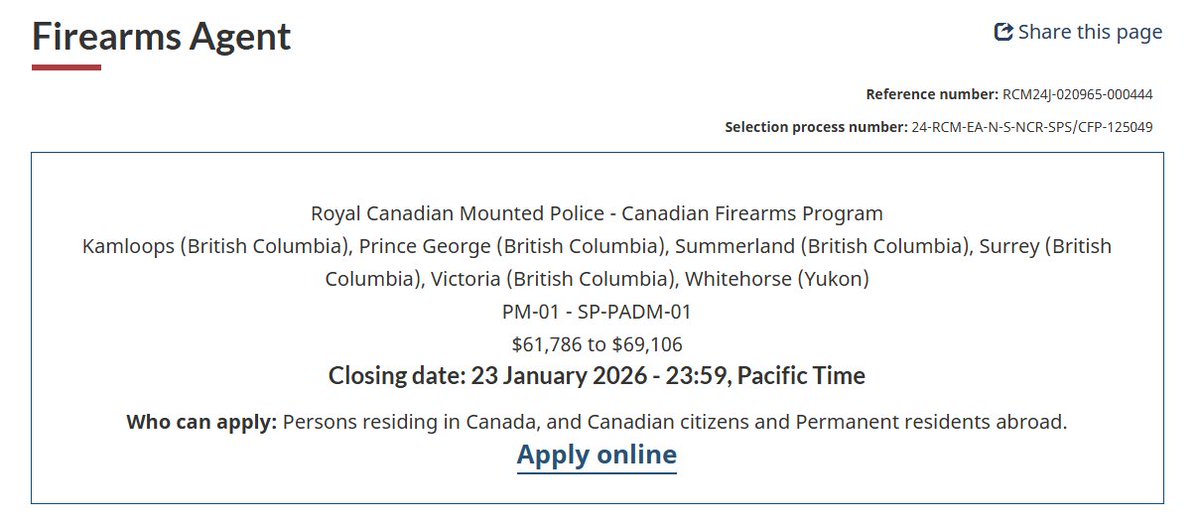 CanadianGrayMan's tweet image. Government of Canada has posted "a pool of jobs to be filled:
@CCFR_CCDAF @TWilsonOttawa
Firearms Officer
emploisfp-psjobs.cfp-psc.gc.ca/psrs-srfp/appl…
Firearms Agent (this is new?)
emploisfp-psjobs.cfp-psc.gc.ca/psrs-srfp/appl…