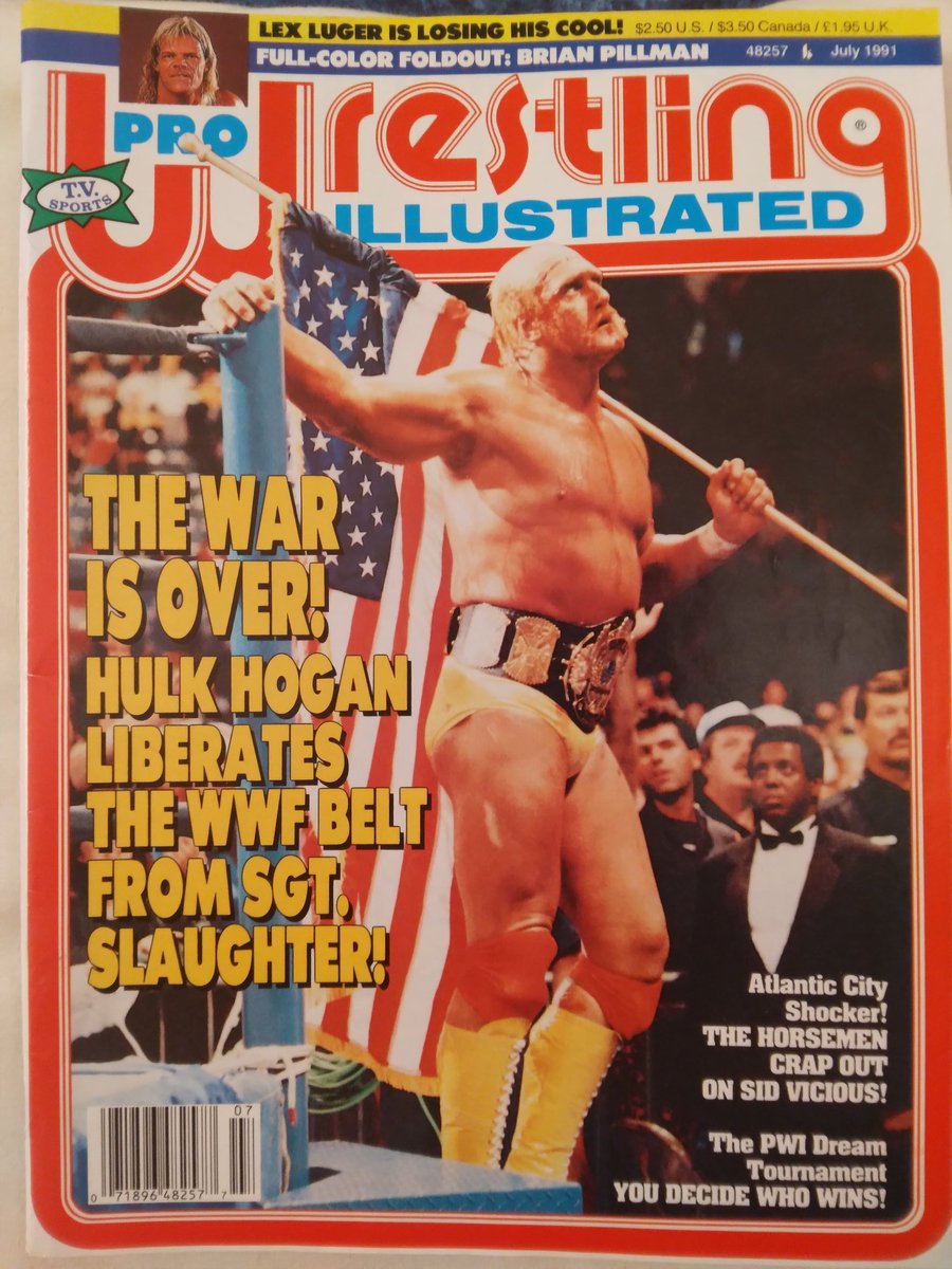 JeffArnie8's tweet image. Arnie's Archives: Hulk Hogan became the first three-time WWF Champion at Wrestlemania 7 defeating Sgt Slaughter on the cover of Pro Wrestling Illustrated July 1991 @WrestlingIsKing @OxSawyer @RasslinGrenade