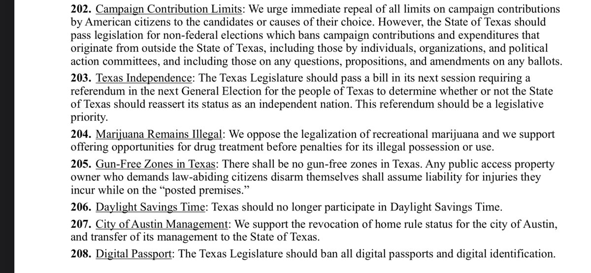 CaryCheshireTX's tweet image. There are multiple political parties in TX who want to legalize recreational marijuana. Even if combined they don’t come close to 50% of the vote.
The @TexasGOP platform is 100% clear it should be illegal and addicts who are caught with it should receive drug treatment. #txlege
