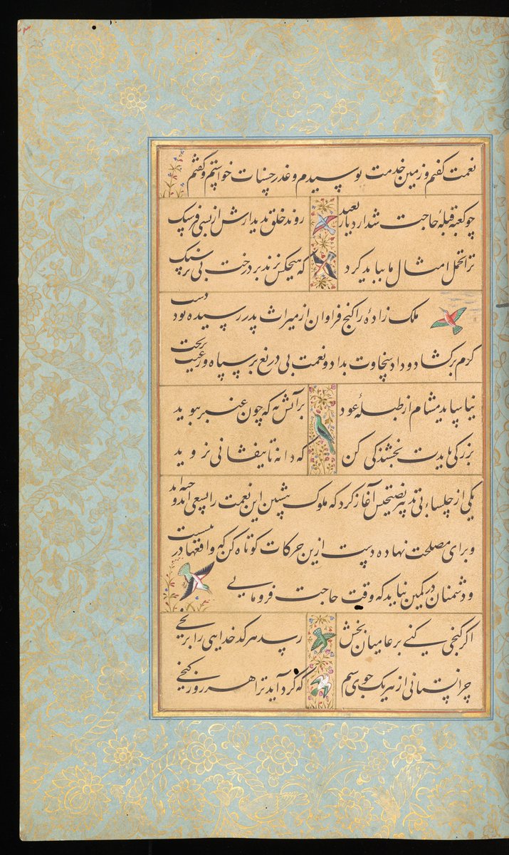 Saman_Beik's tweet image. گلستان سعدی
باب اول در سیرت پادشاهان
حکایت شماره ۱۸
ganjoor.net/saadi/golestan…
به خط محمدحسین کشمیری و نقاشی مانوهار داس به سال ۹۹۰ هجری قمری
نسخه کتابخانه دیجیتال دانشگاه کمبریج
cudl.lib.cam.ac.uk/view/MS-RAS-00…