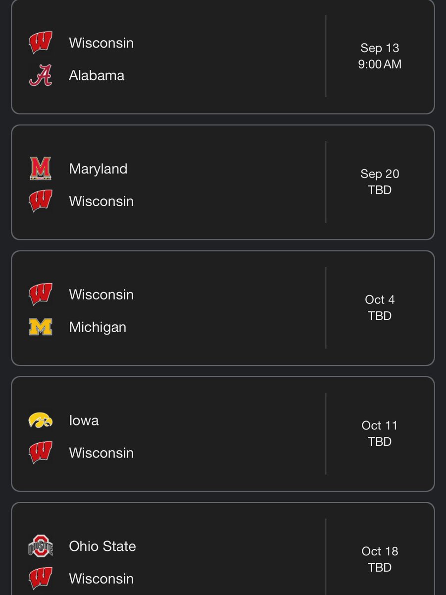 realfbllliason's tweet image. The Wisconsin Badgers 2025 schedule might be the hardest in college football! I will be shocked if Wisconsin gets to a bowl game! Winning 5 games in my opinion will be a struggle! Half the battle in 2025 comes down to your schedule & Wisconsin got the worst draw!