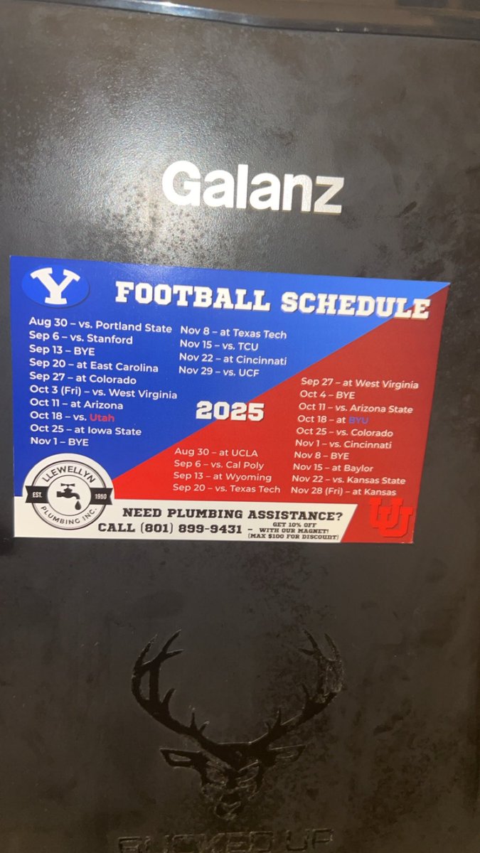 jansonboy301's tweet image. gotta shoutout @ToddLlewellyn for the awesome schedule magnet. looks great on my mini fridge! the Utah side will be taken off soon, don’t you worry😂