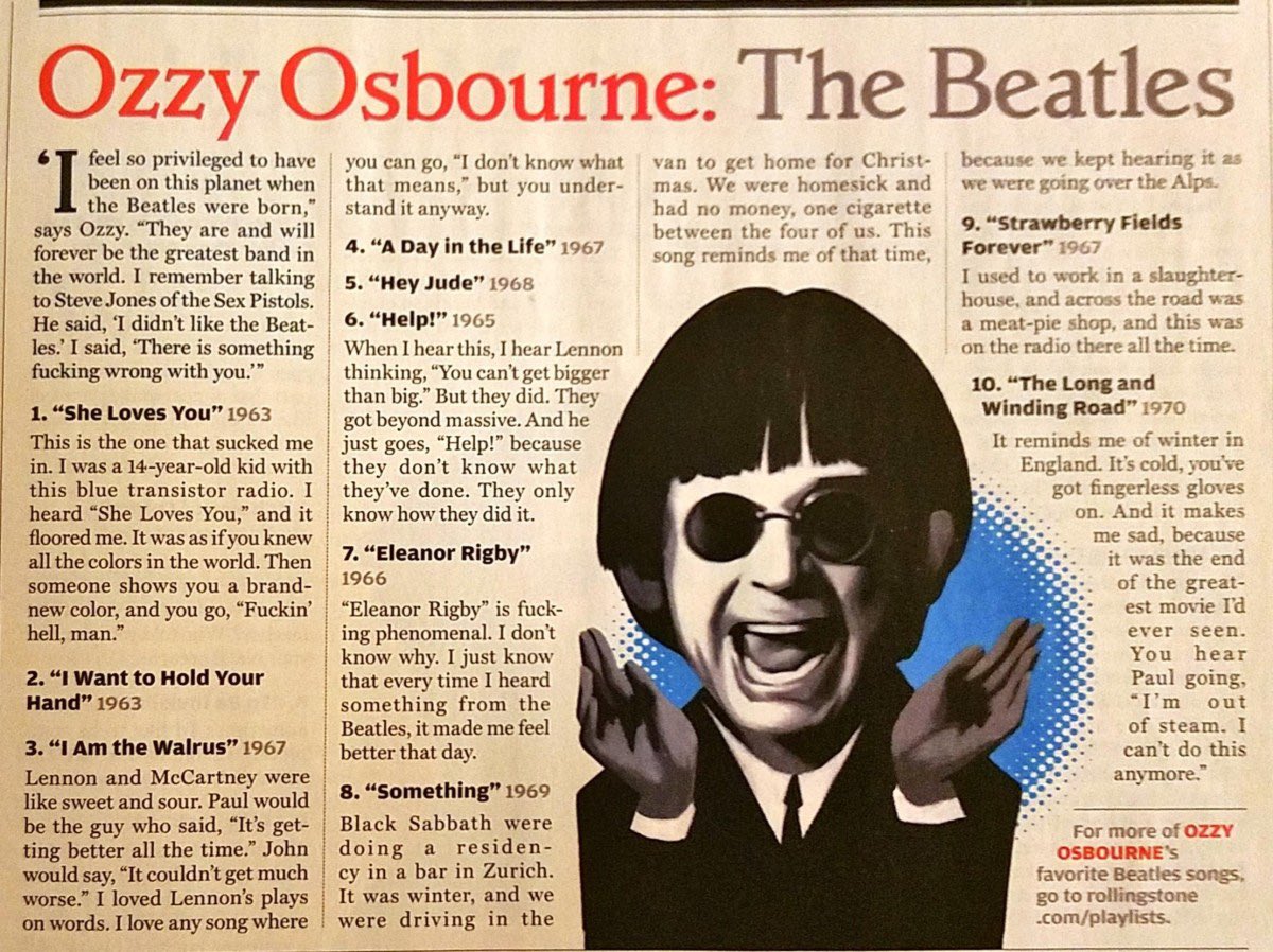 apple_c0rps's tweet image. ozzy osbourne’s top ten favourite beatles songs and why: