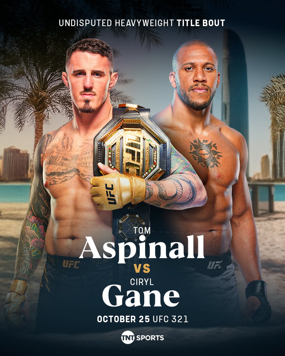 ufcontnt's tweet image. 🚨 Tom Aspinall will defend his UFC Heavyweight Championship against Ciryl Gane in Abu Dhabi on October 25th 🏆
#UFC321 | Oct 25 | LIVE on TNT Sports and discovery+