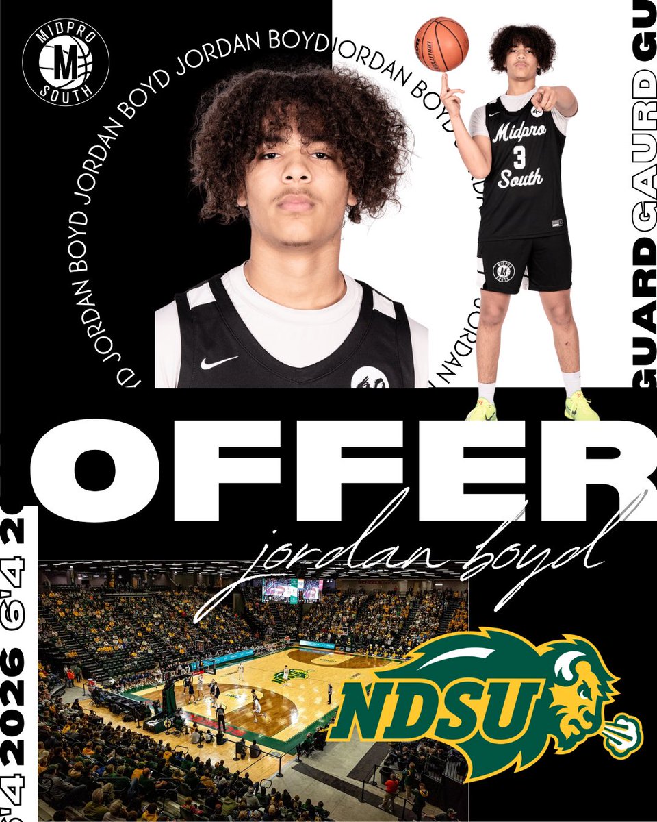 midprosouth's tweet image. 2026 | 6’4 | Guard Jordan Boyd @_jordanboydd has received an offer from North Dakota State University (D1) #MidProFam