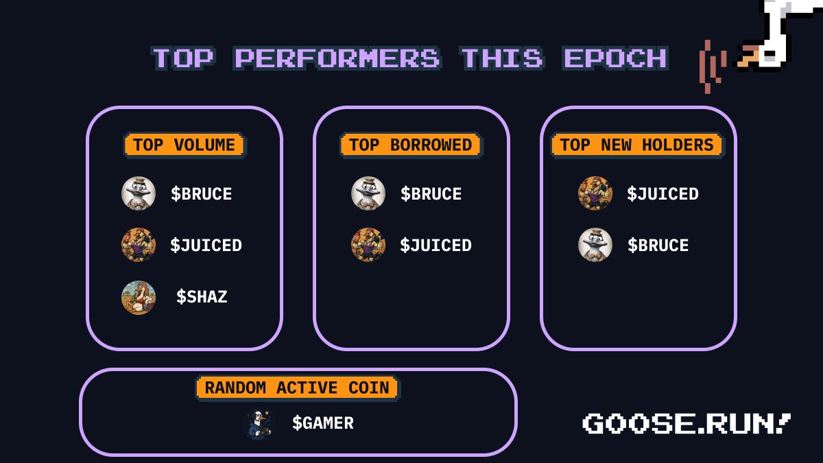 This epoch's $MAV rewards are now live!

Narrow field for borrowed and new holders, which means more opportunities for voters for those two coins!

Go to goose.run/vote to earn your rewards!