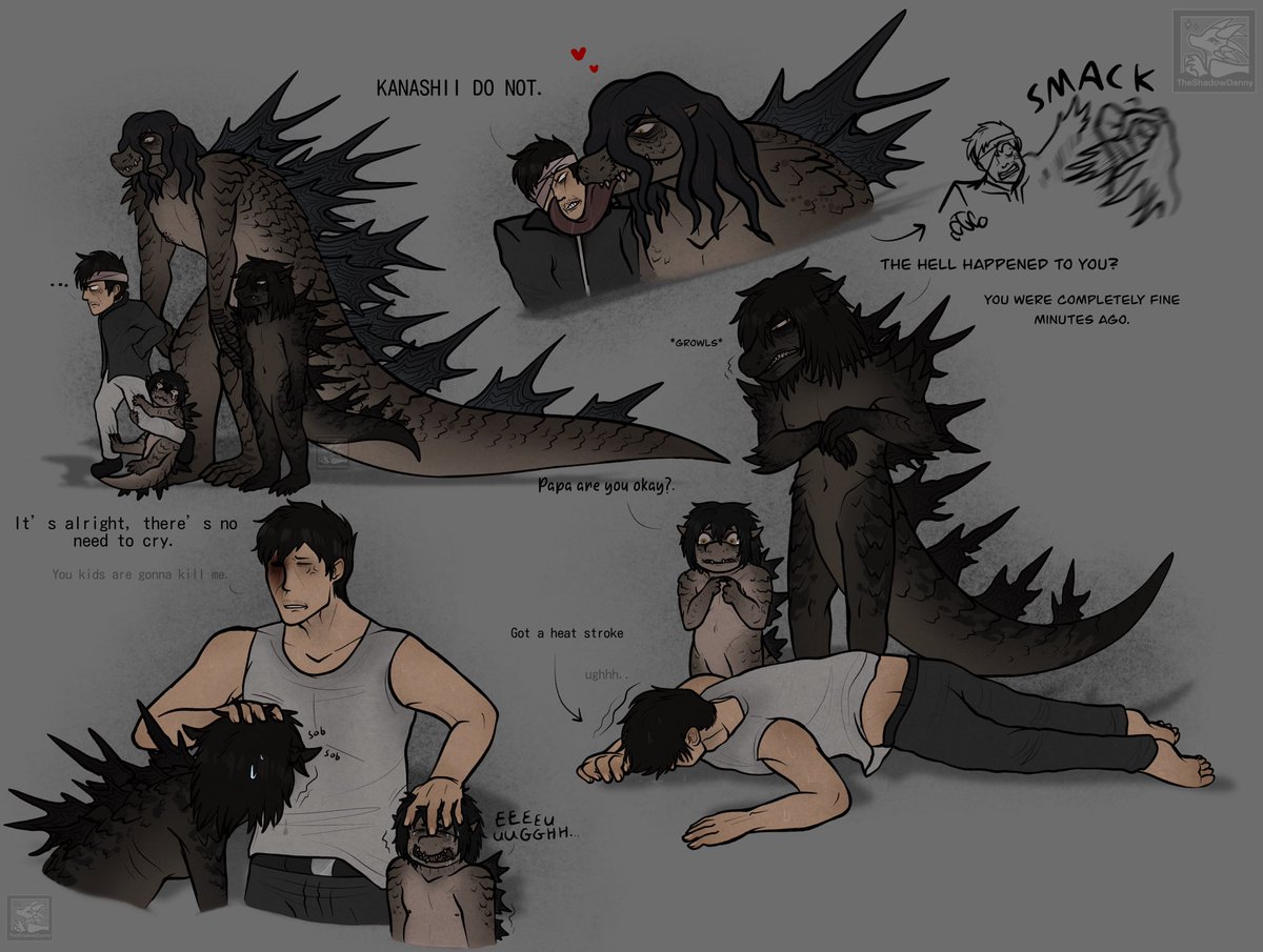 TheShadowDanny's tweet image. My beloved stinky monster family that I adore
Silly sketchpage because I’m fixated on them
( Gerard, Hiroshi, Michi and Ouchi )
#fangoji #godzilla #godzillafanart #originalcharacter