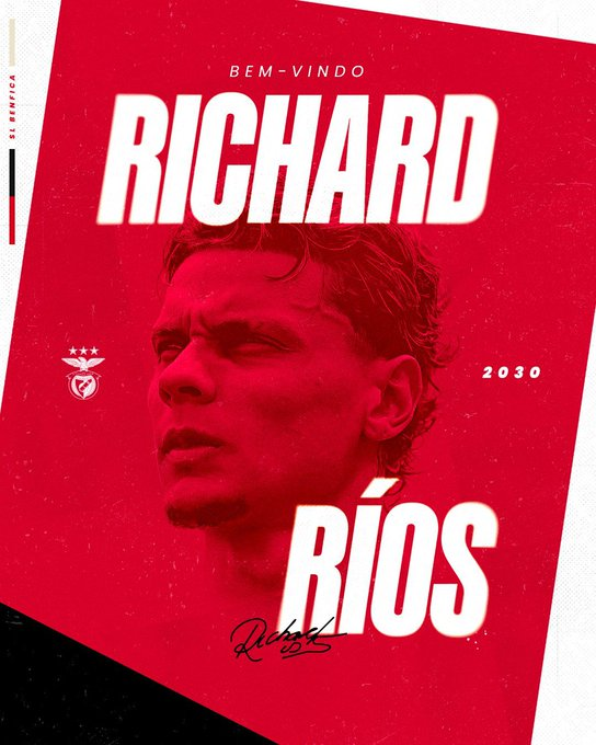 Benfica anuncia a contratação de Richard Ríos, ex-Palmeiras. O clube português disse no comunicado que o valor total da operação é de 27 milhões de euros (R$ 175,5 milhões). O Flamengo tem direito a 6,6% da quantia (1,782 milhão de euros) e mais 1% do mecanismo de solidariedade.