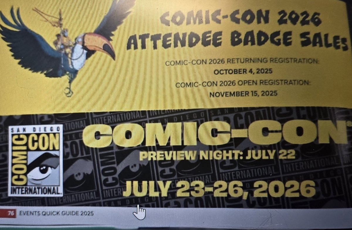 SDCCGuide's tweet image. #SDCC Returning Registration is Oct. 4; Open Reg on Nov. 15. #comiccon