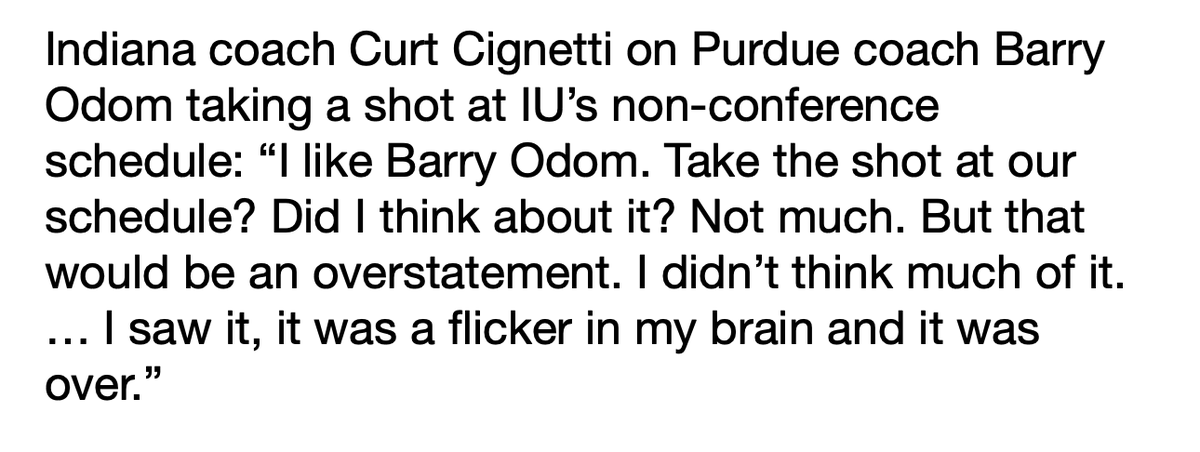 JeffRabjohns's tweet image. Indiana football coach Curt Cignetti on Purdue coach Barry Odom taking a jab at IU's non-conference schedule. #iufb