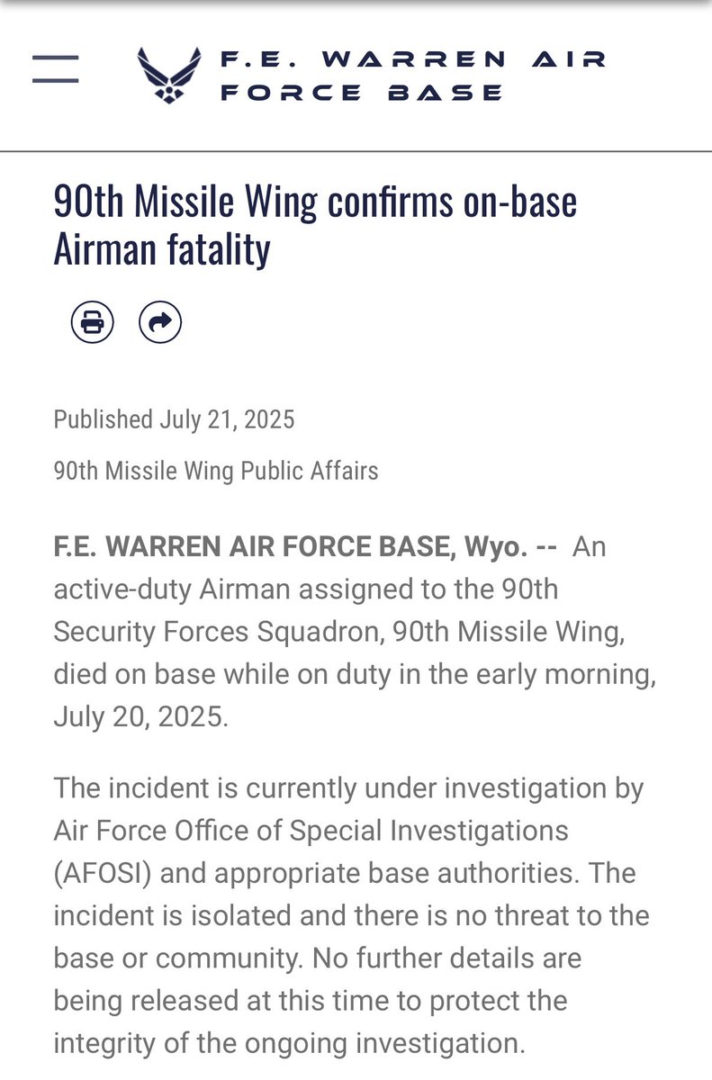 witte_sergei's tweet image. Sounds like an airman at FE Warren was killed by some sort of issue with the M18 service pistol.