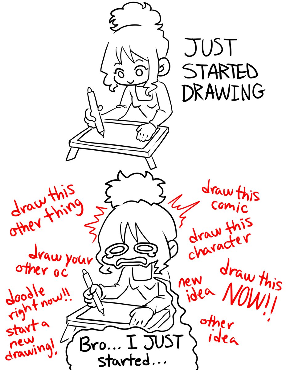 artzyanie's tweet image. me getting 50 ideas when i JUST started a drawing #comic #artmoots