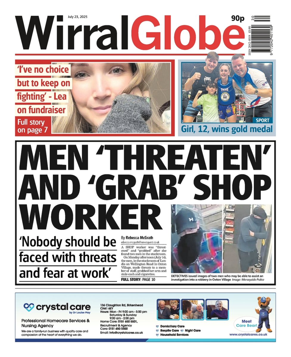 AndyGibsonTV's tweet image. "MEN 'THREATEN' AND 'GRAB' SHOP WORKER"
@RebeccaMJourno for @WirralGlobeNews
A #Londis shop worker was "grabbed" by two men in a stockroom at the store on #WellingtonRoad in #OxtonVillage.
Full Story: t.ly/IBioz
#WirralGlobe
#TomorrowsPapersToday
#IBPAPERS