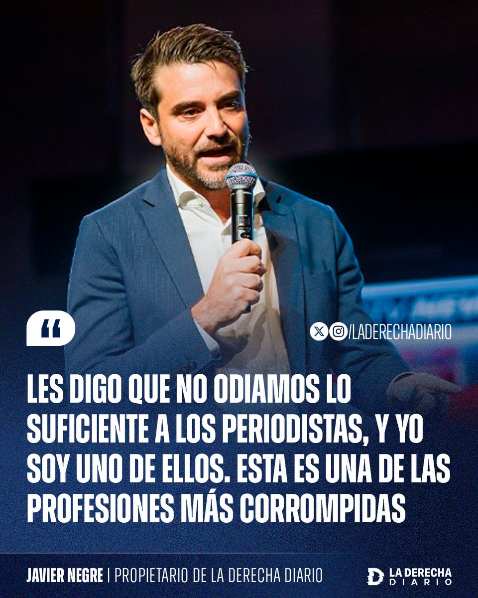 laderechadiario's tweet image. 🇦🇷 | "Les digo que no odiamos lo suficiente a los periodistas, y yo soy uno de ellos. Esta es una de las profesiones más corrompidas": La frase de Javier Negre en La Derecha Fest, el evento organizado por La Derecha Diario en Córdoba.