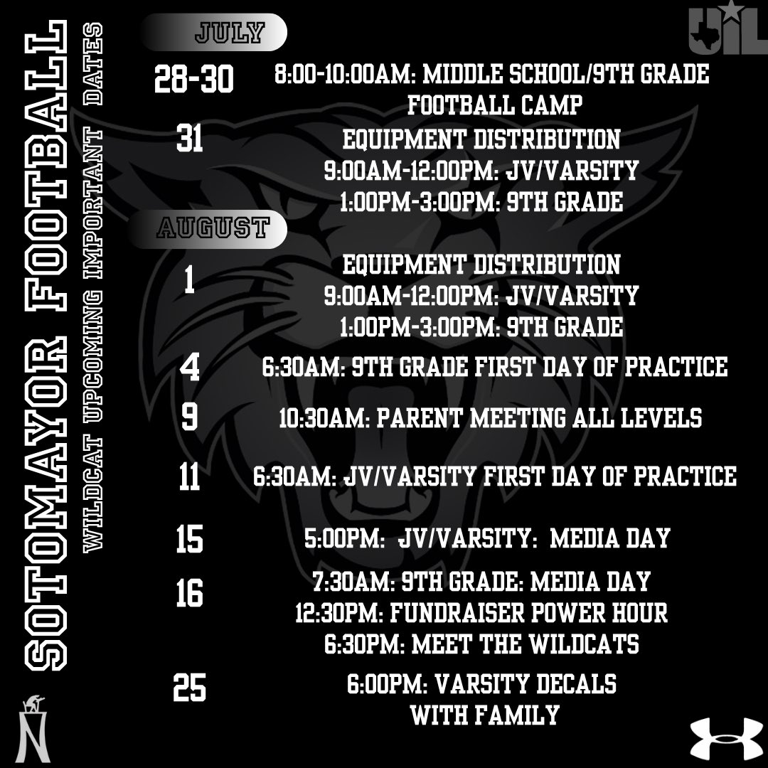 ‼️FOOTBALL SEASON IS HERE‼️
Important Dates Below 😤💪🏾
#CATS