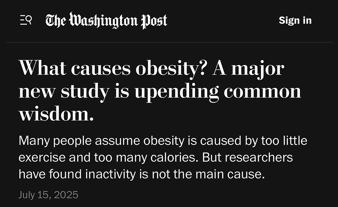 Obesity is not caused by laziness

It’s caused by the wrong food

A massive new study just crushed the “eat less, move more” myth

🧵