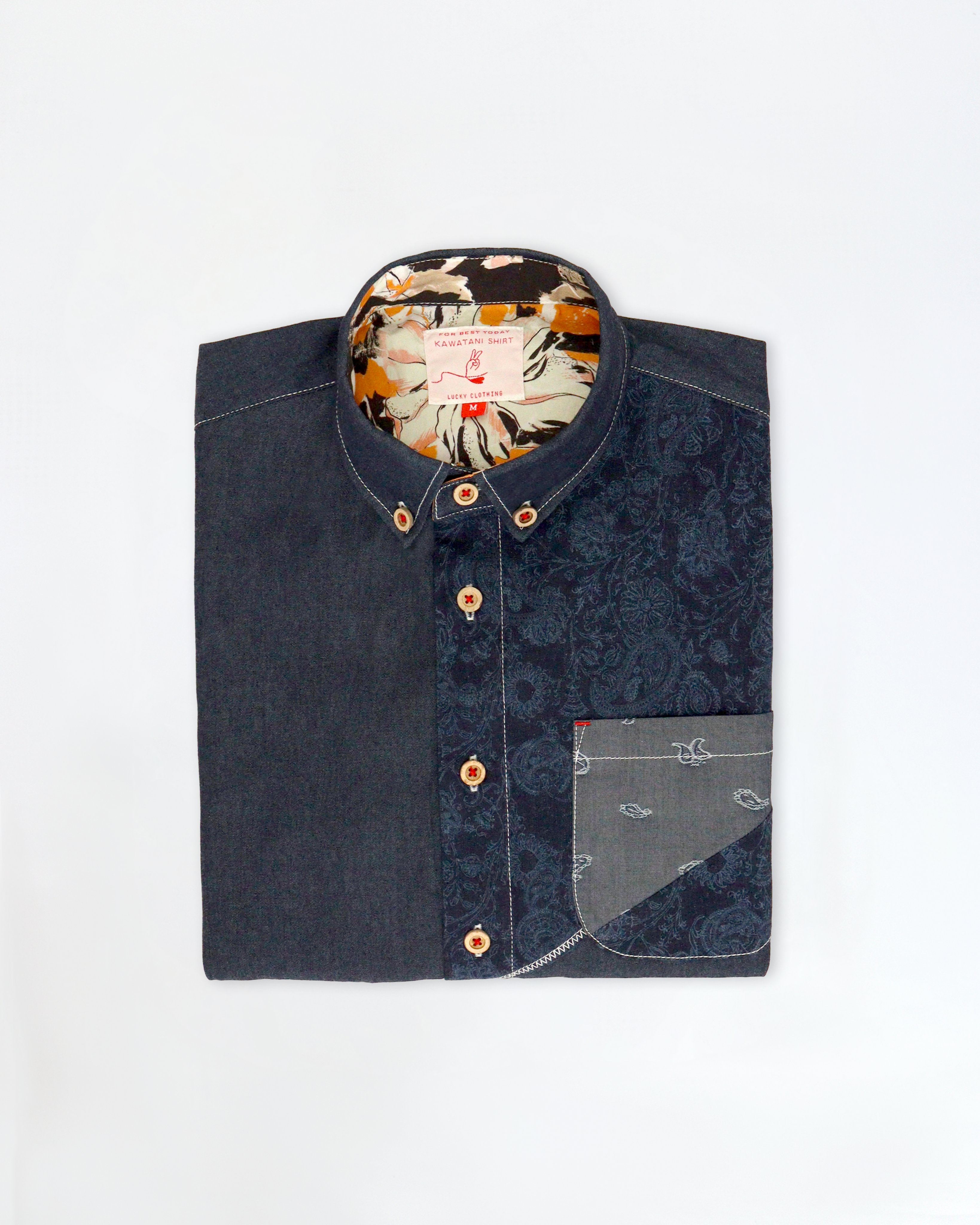 河谷シャツ チェック クレイジーパターン 切替多数 長袖 シャツ XL