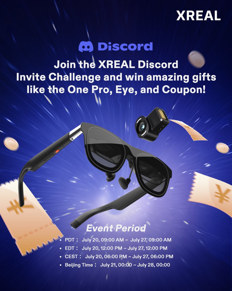 XREAL_Global's tweet image. If you guys missed the news... Our XREAL Discord User Invitation Campaign is underway right now! Donโt miss out as there are only 4 days left!
We're launching a one-week Discord Invitation Challenge and we want you to participate! Invite your friends to join our server and winโฆ