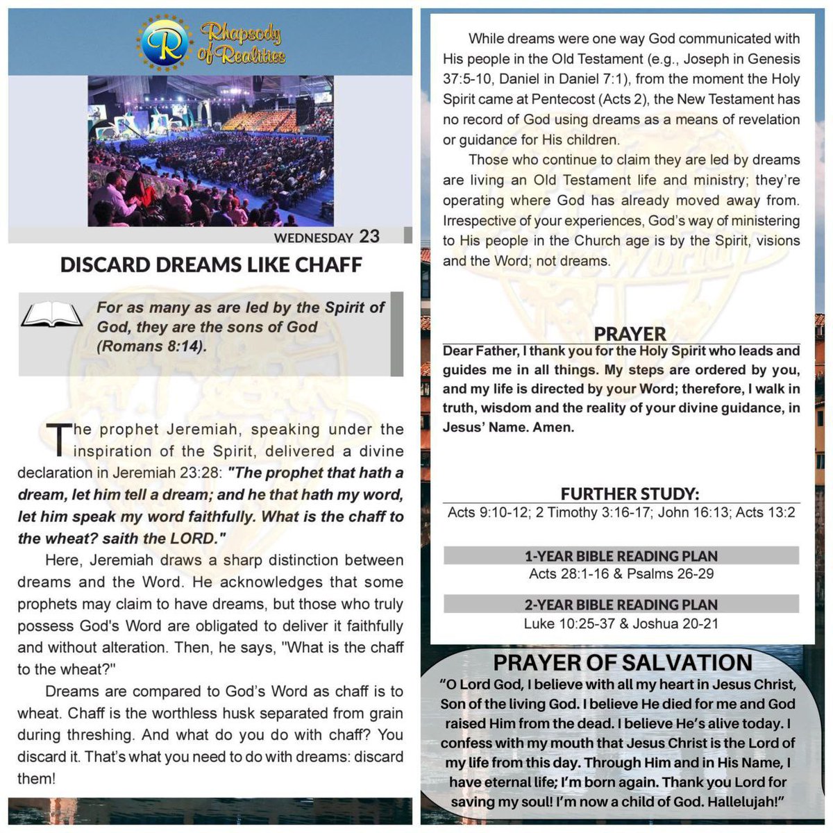 SaintSeyiB's tweet image. DISCARD DREAMS LIKE CHAFF
For as many as are led by the Spirit of God, they are the sons of God (Romans 8v14).
The prophet Jeremiah, speaking under the inspiration of the Spirit, delivered a divine declaration in Jeremiah 23v28: "The prophet that hath a dream, let him tell a…