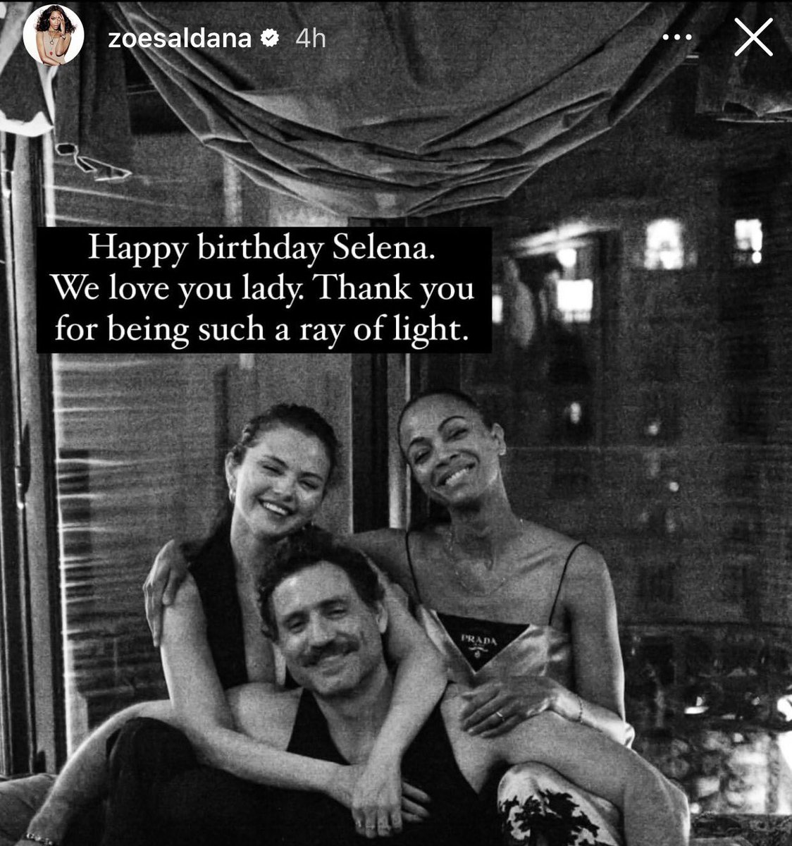 SGchartupdate's tweet image. Zoe Saldana congratulates Selena Gomez via instagram stories 🥹