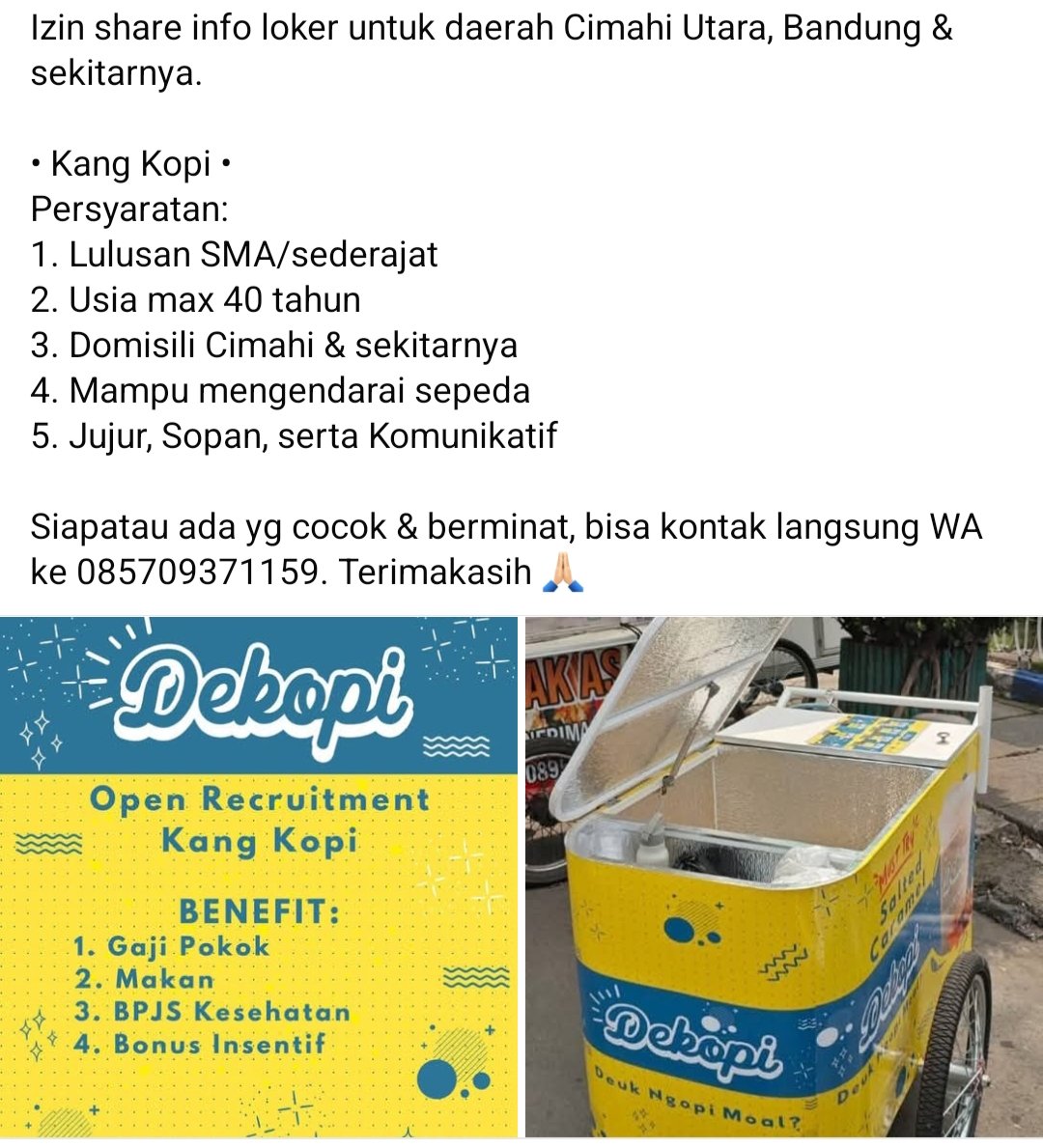 Info loker Cimahi, Bandung dan sekitarnya kalo ada yg cocok &amp; berminat 🙏🏻🙃