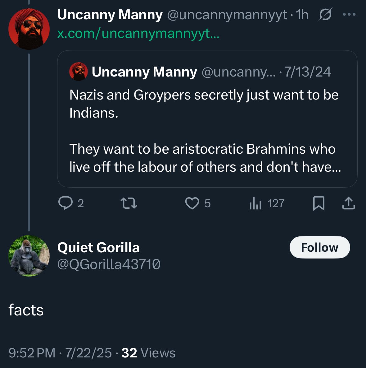 memeticsisyphus's tweet image. In addition to wanting to burn down the United States the Indian communists are convinced everyone secretly wants to be Indian lmao