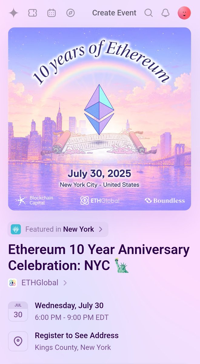 BhupendraHash_'s tweet image. The 10 year anniversary of Ethereum will be celebrated in NYC on July 30, 2025
6:00PM - 9:00PM EDT
On July 30, 2015, the Ethereum blockchain was born, it enabled new possibilities &, brought transformative changes to finance, ownership, and programmability
@boundless_xyz is…