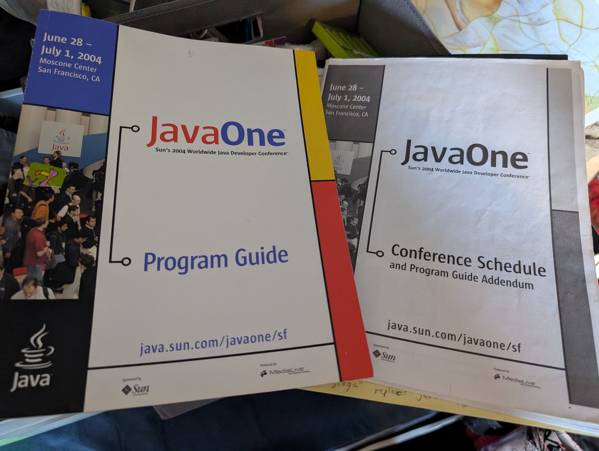 headius's tweet image. I found my program guide and handwritten notes from my first JavaOne. Those were exciting times.