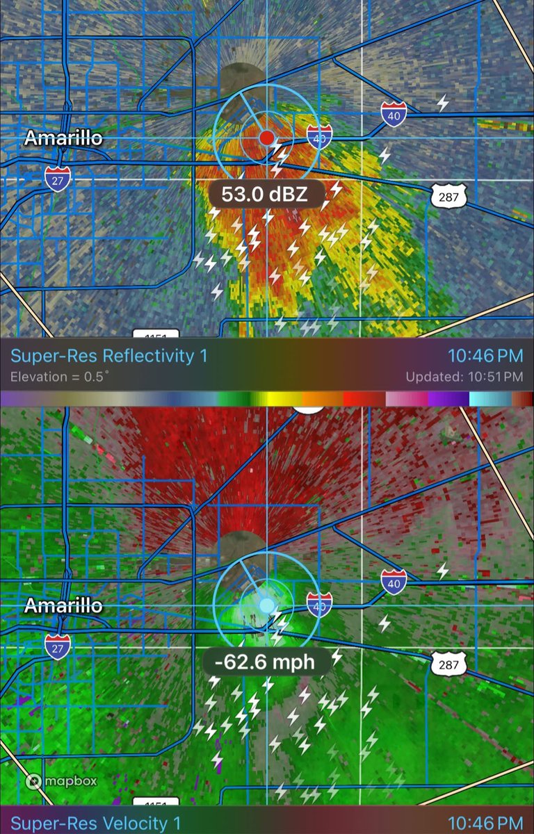 TxStormChasers's tweet image. 10:50pm — Severe storm on the east side of Amarillo near the Bucees! Winds gusting over 60mph as indicated by radar! #txwx