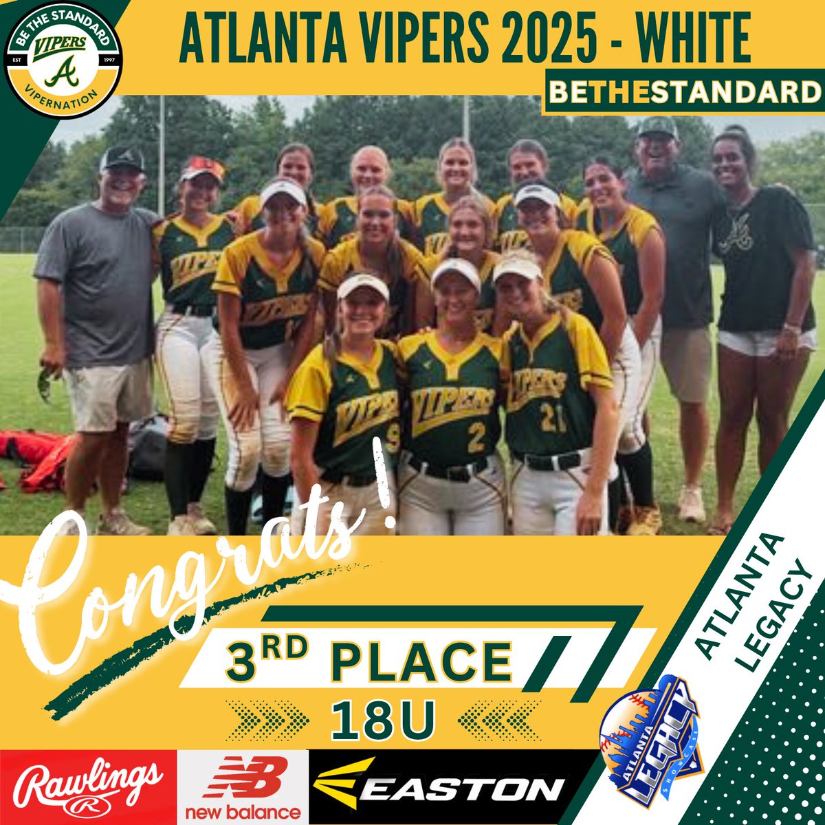 The Atlanta Vipers 2025 – White closed out their season with a 8-1-1 run &amp; a 3rd place finish in the 18U division at the Atlanta Legacy Showcase. A memorable finale as they also said farewell to their dedicated 2025 grads. #BeTheStandard
<a href="/ExtraInningSB/">EXTRA INNING SOFTBALL</a> <a href="/LineDsoftball/">Line Drive Media</a> <a href="/atlvipers07/">Atlanta Vipers 07 White</a>
