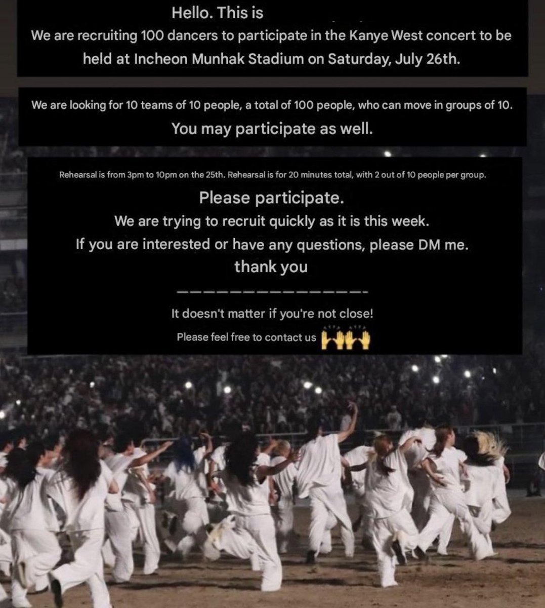 GoodAssSubX's tweet image. Korea Concert promoters are looking to recruit 100 dancers for the upcoming concert on Saturday