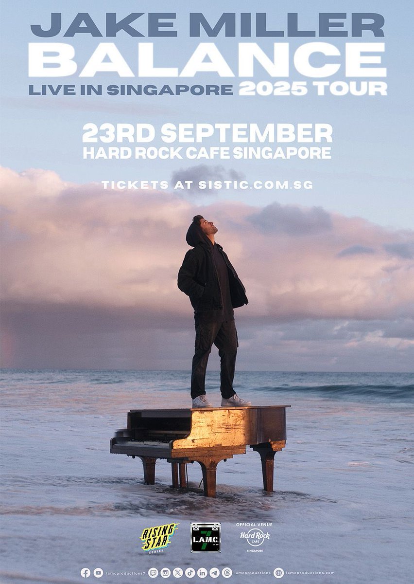 mtgh's tweet image. Witness @jakemiller's performance in Singapore at the Hard Rock Cafe on 23rd September, get your tickets now from @insideSISTIC! @lamcproductions
sistic.com.sg/events/jake0925