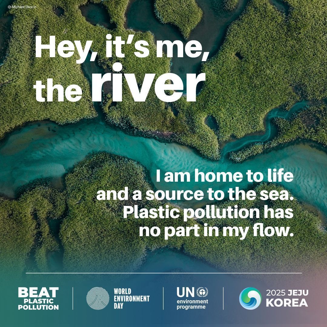 UNGeneva's tweet image. Did you know? 1,000 rivers deliver 8️⃣0️⃣% of plastic in the oceans.
Stopping pollution at the source is key to protecting ocean health and to #BeatPlasticPollution.
Discover why a global plastics treaty matters: buff.ly/WVFsYVK